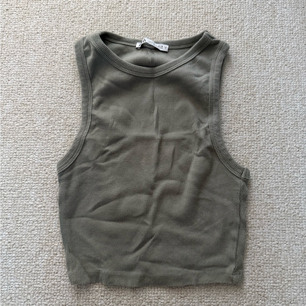 Zara Olive Green Ribbed Tank Top